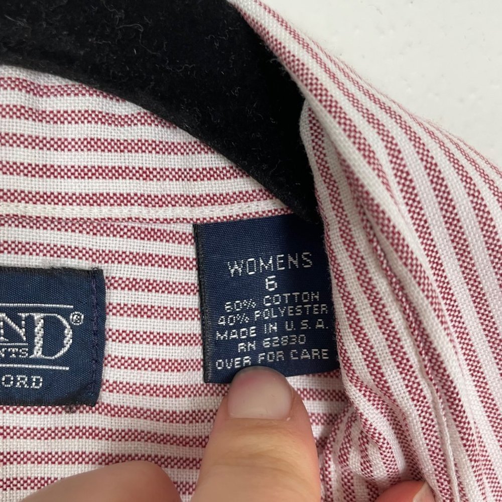 Lands' End Woman's Sz 6 Red and White Striped Button Up Collared Career Shirt - Picture 3 of 8
